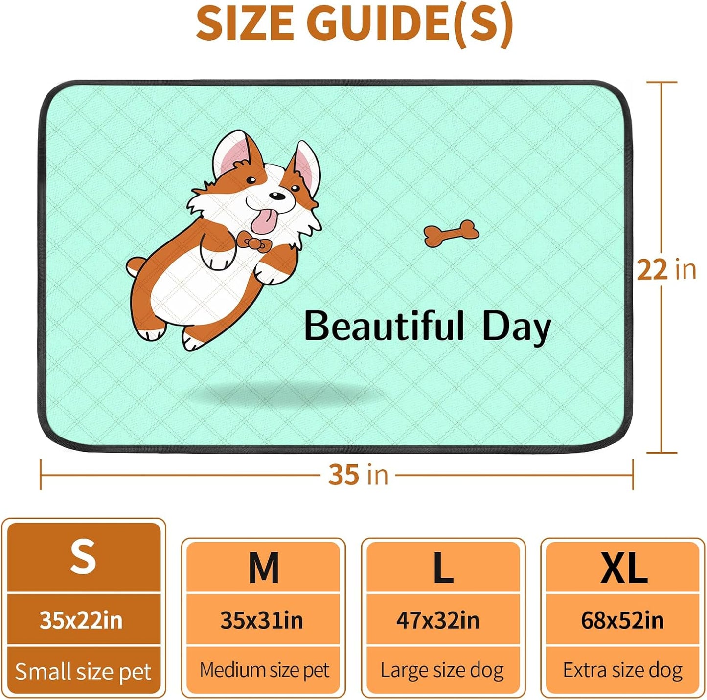 4-Pack Washable Dog Pee Pads (35x22in) – Reusable, Leak-Resistant & Absorbent Puppy Training Mats with Non-Slip Base – Blue