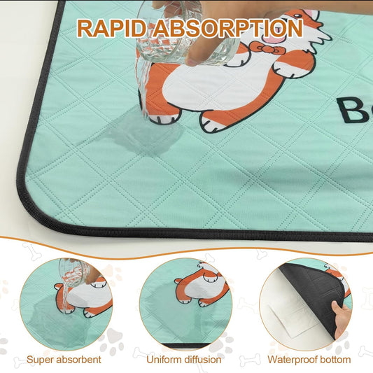 4-Pack Washable Dog Pee Pads (35x22in) – Reusable, Leak-Resistant & Absorbent Puppy Training Mats with Non-Slip Base – Blue