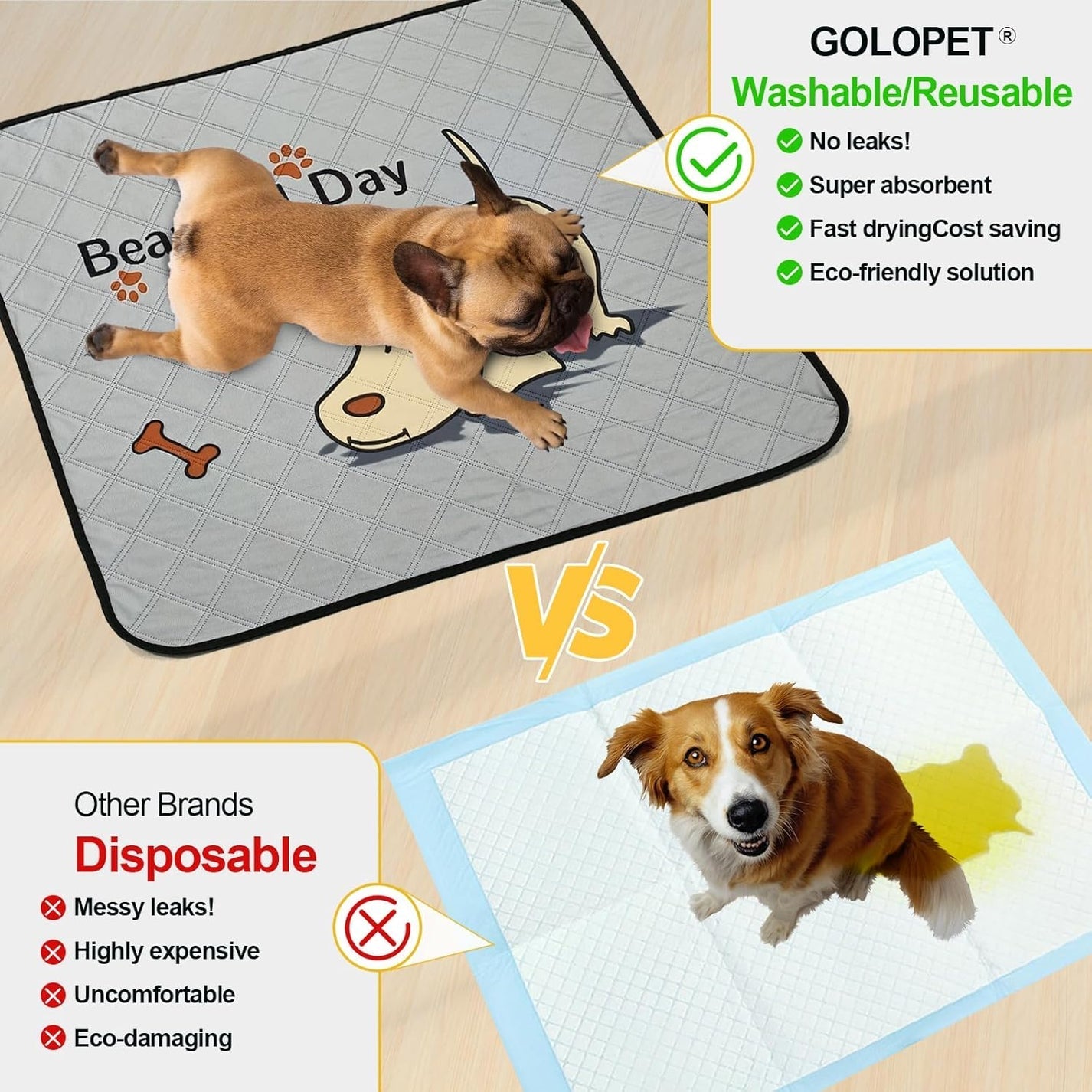 Washable Dog Pee Pads 4-Pack (47x32in) – Leak-Proof, Non-Slip & Absorbent Puppy Training Mats for Crates & Home – Grey